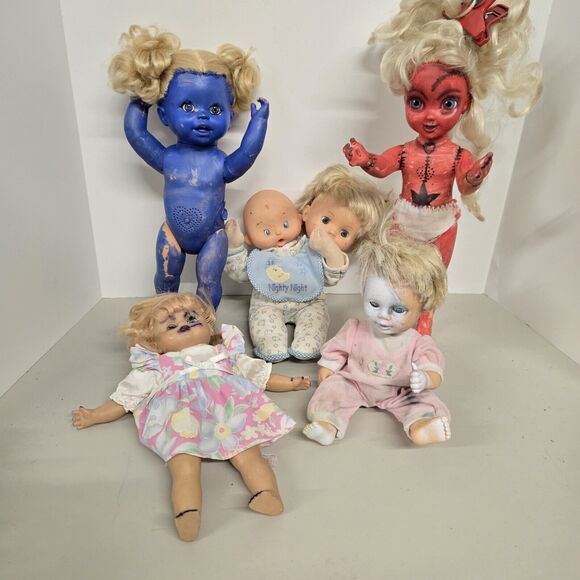 Lot Of 5 OOAK Creepy Dolls Halloween Decor Two Headed Dead Zombie Possessed
